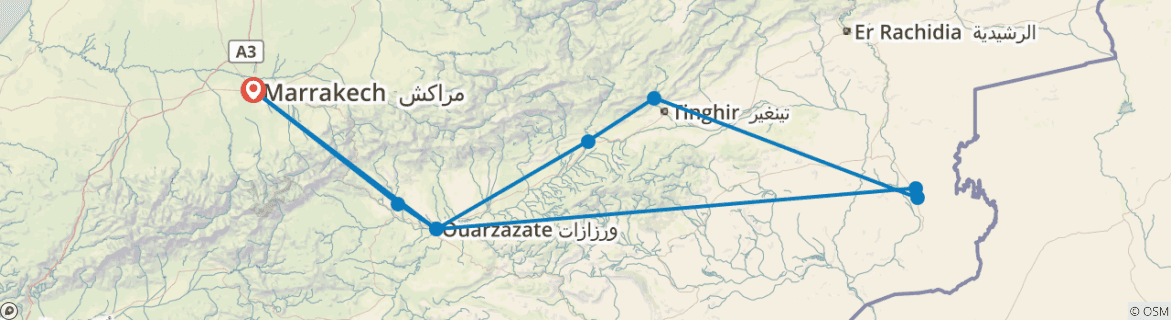 Image of a map showing the route of the tour