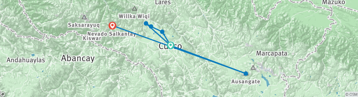 Image of a map showing the route of the tour