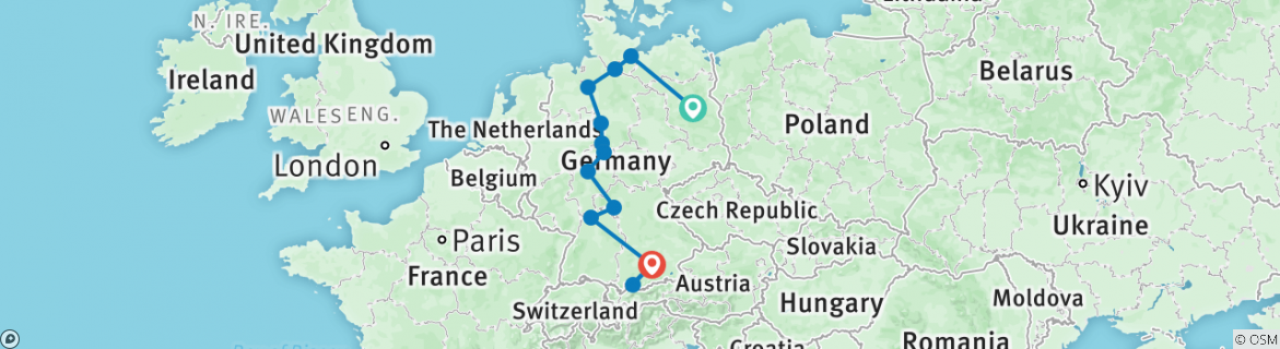 Karte mit der Reiseroute