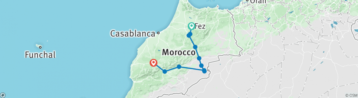Image of a map showing the route of the tour