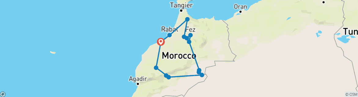 Image of a map showing the route of the tour