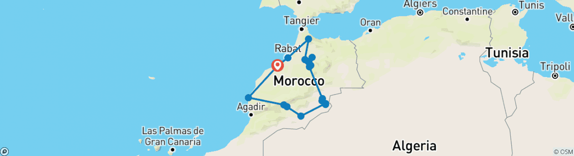Image of a map showing the route of the tour