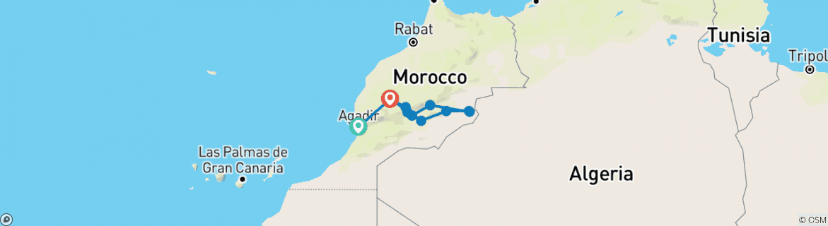 Image of a map showing the route of the tour