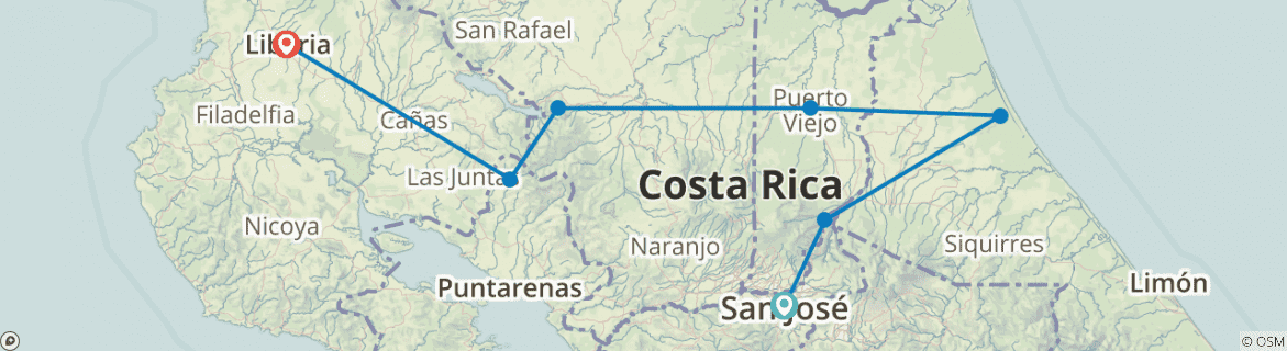 Image of a map showing the route of the tour