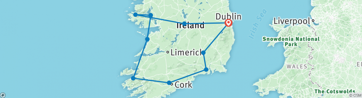 Image of a map showing the route of the tour