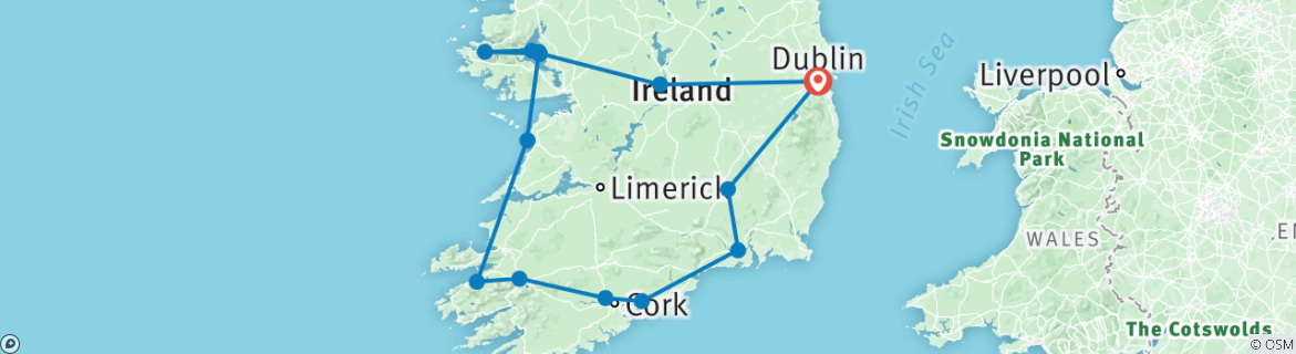 Image of a map showing the route of the tour
