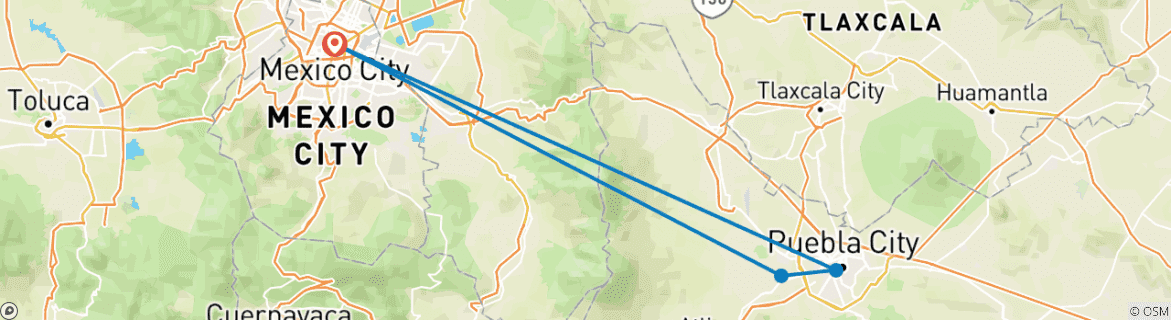 Image of a map showing the route of the tour