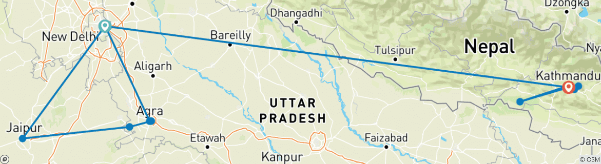 Foto van een kaart met de route van de rondreis