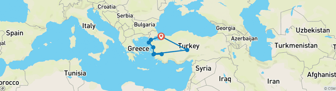 Image of a map showing the route of the tour