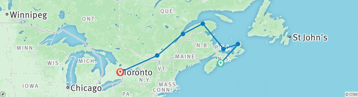 Image of a map showing the route of the tour
