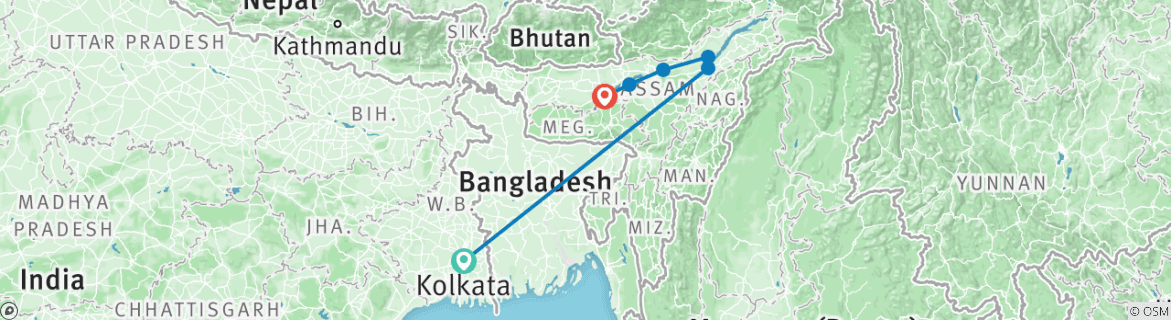 Image of a map showing the route of the tour