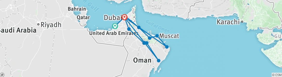 Image of a map showing the route of the tour