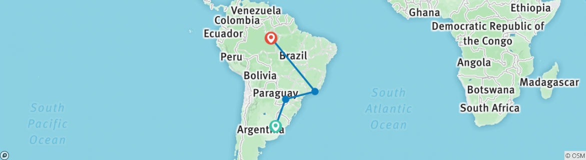 Image of a map showing the route of the tour