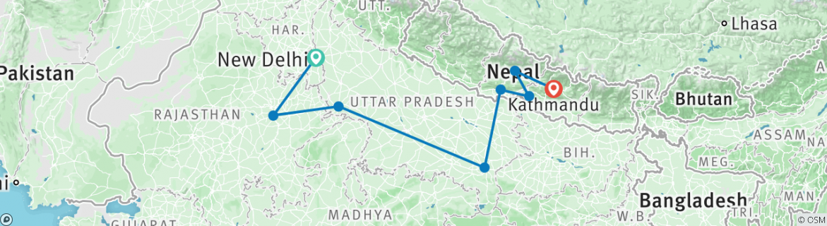 Image of a map showing the route of the tour