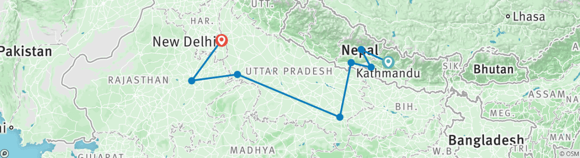 Image of a map showing the route of the tour