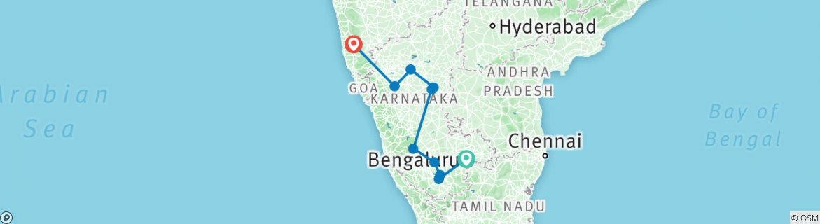 Image of a map showing the route of the tour