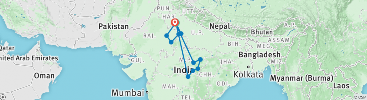 Image of a map showing the route of the tour