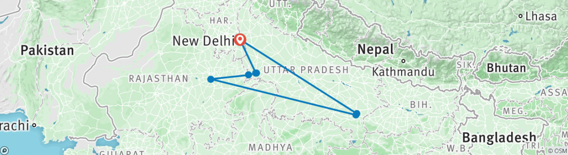 Image of a map showing the route of the tour