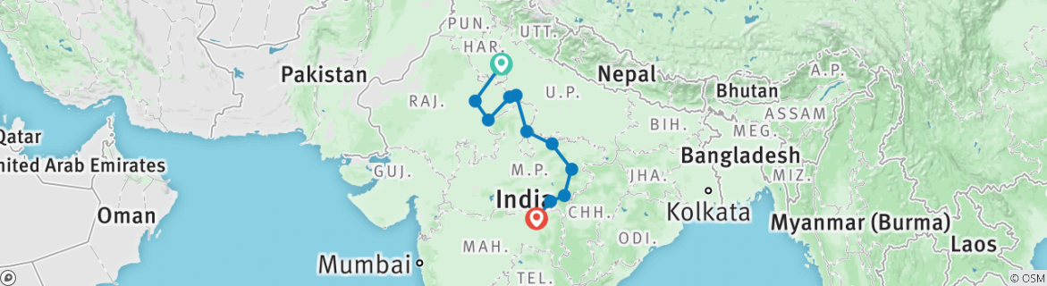 Image of a map showing the route of the tour