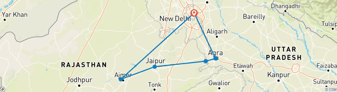 Image of a map showing the route of the tour