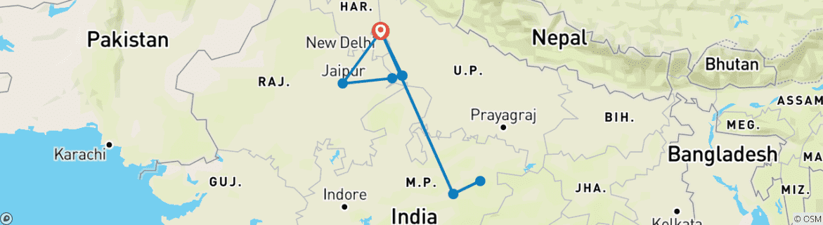 Foto van een kaart met de route van de rondreis