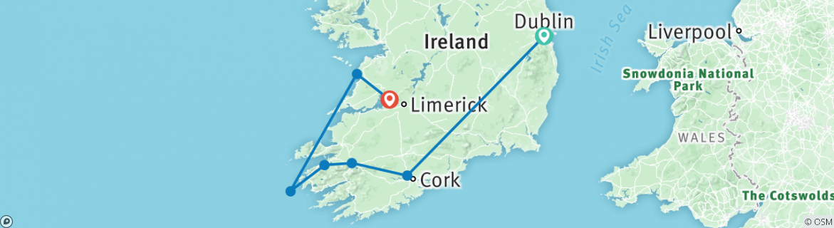 Image of a map showing the route of the tour