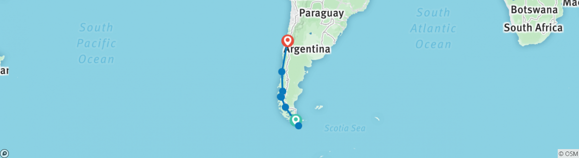 Image of a map showing the route of the tour