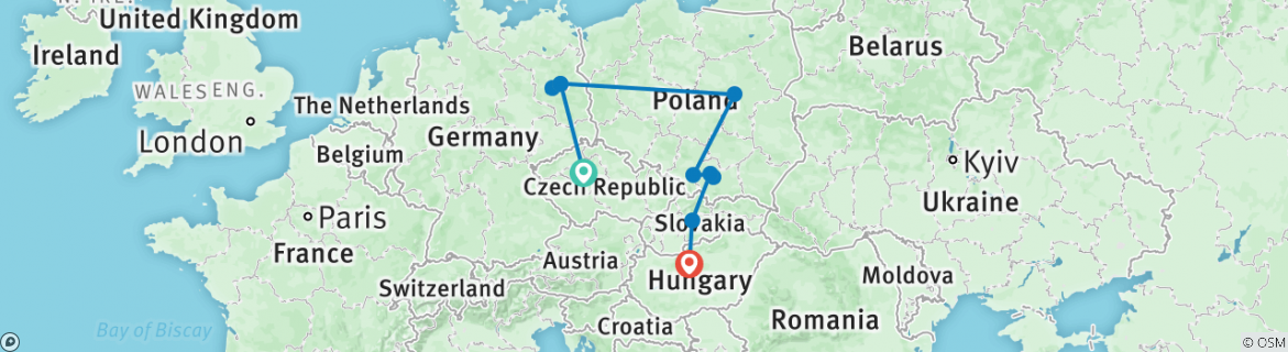 Image of a map showing the route of the tour