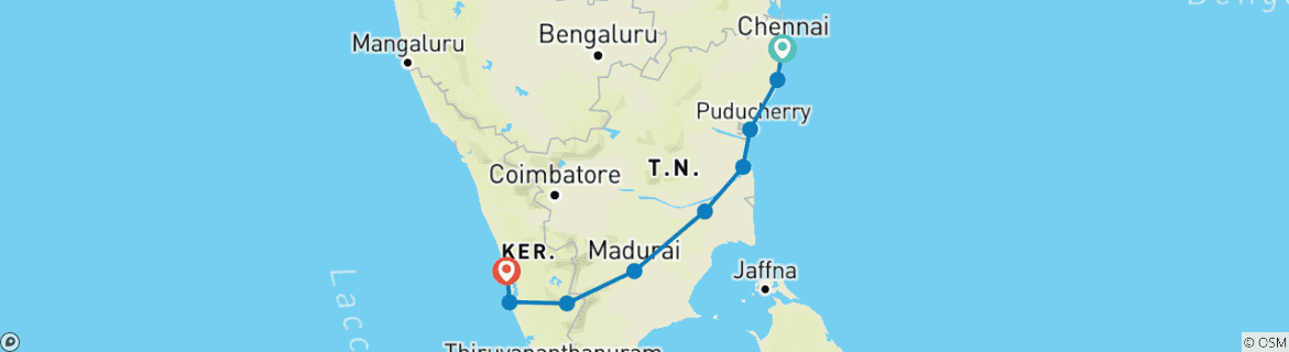 Foto van een kaart met de route van de rondreis