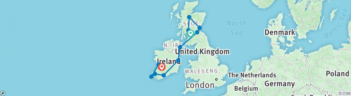 Image of a map showing the route of the tour