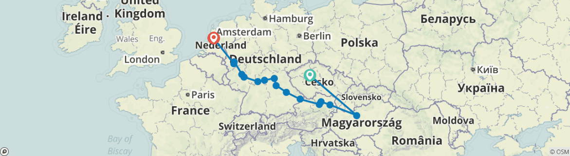 Image of a map showing the route of the tour