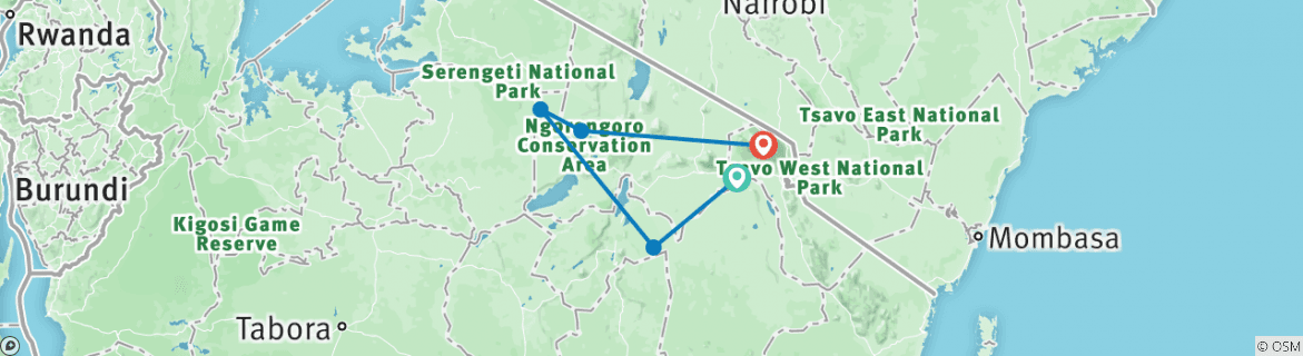 Image of a map showing the route of the tour