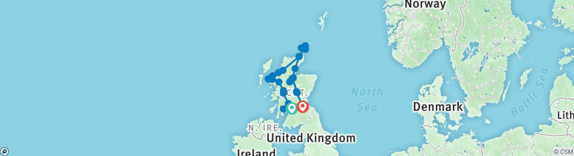 Image of a map showing the route of the tour