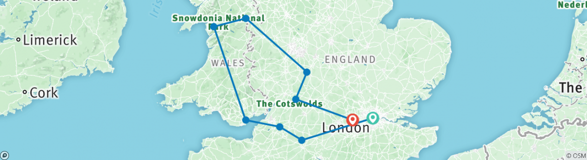 Image of a map showing the route of the tour