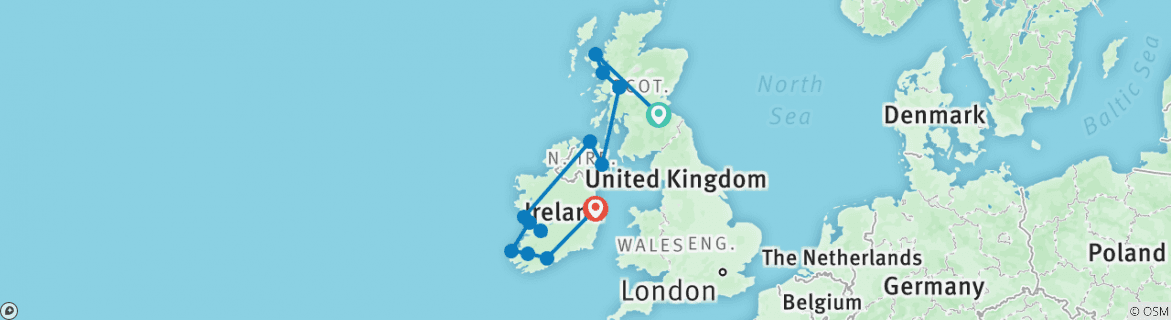 Image of a map showing the route of the tour