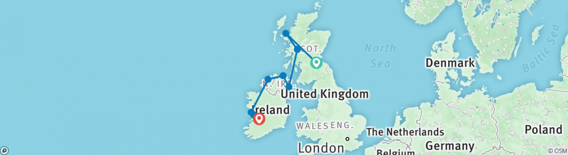 Image of a map showing the route of the tour