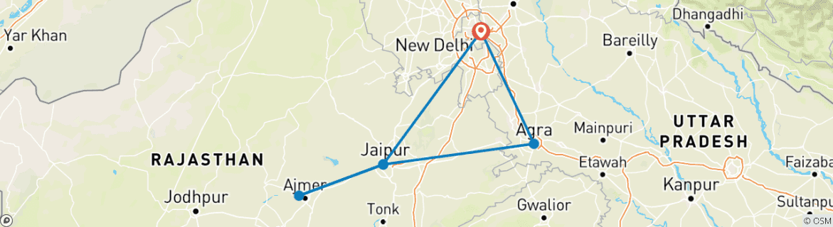 Image of a map showing the route of the tour