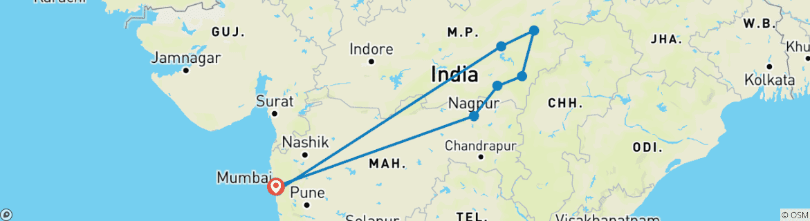 Image d'une carte montrant l'itinéraire du circuit