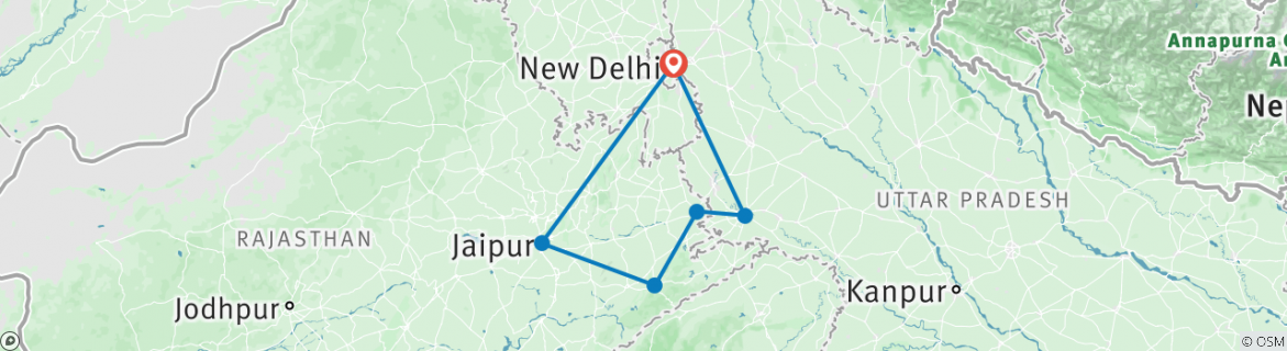Image of a map showing the route of the tour