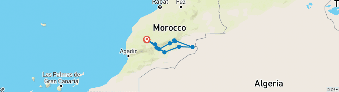 Image of a map showing the route of the tour