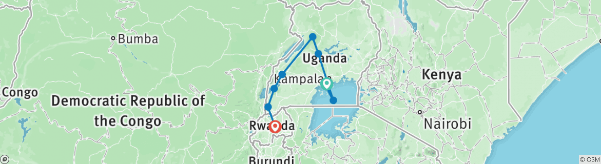 Image of a map showing the route of the tour