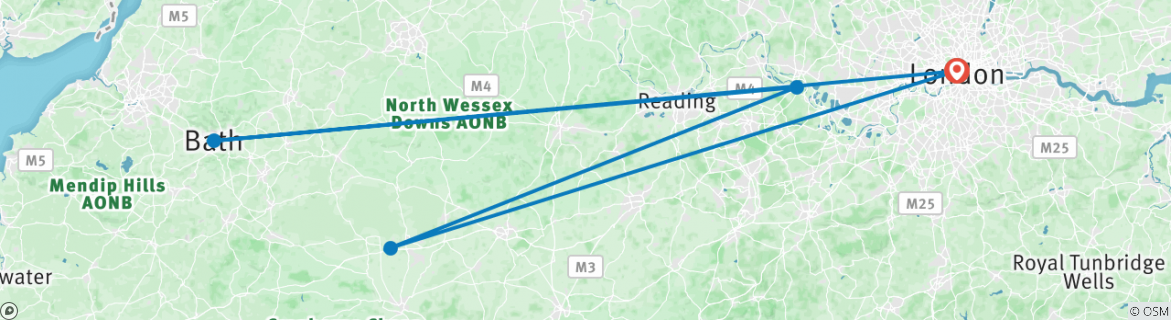 Image of a map showing the route of the tour