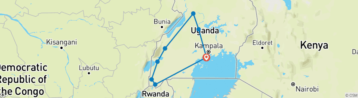 Image of a map showing the route of the tour