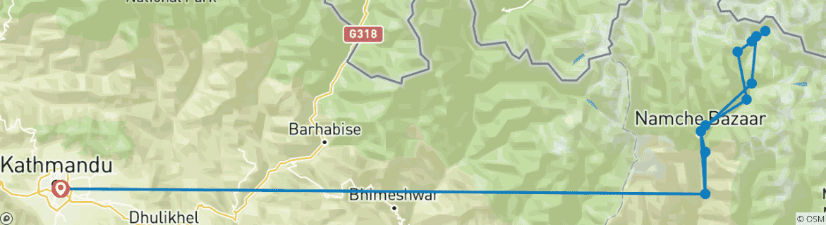 Image of a map showing the route of the tour