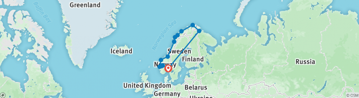 Image of a map showing the route of the tour
