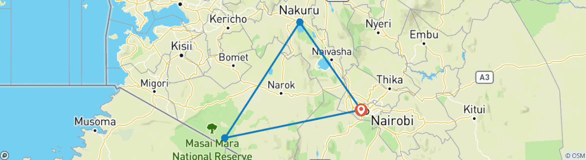 Image d'une carte montrant l'itinéraire du circuit