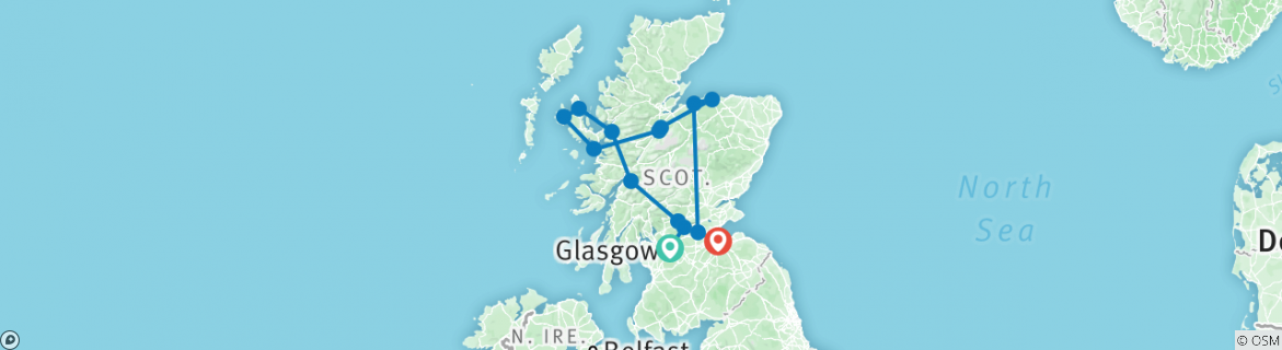 Image of a map showing the route of the tour