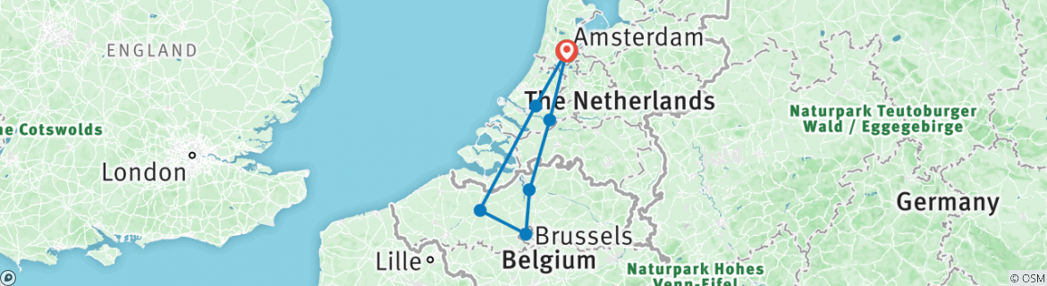 Image of a map showing the route of the tour