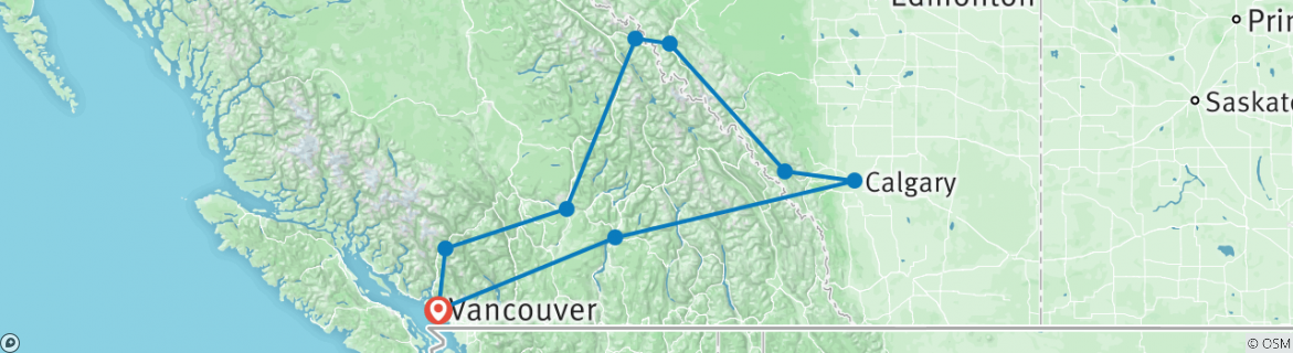 Image of a map showing the route of the tour