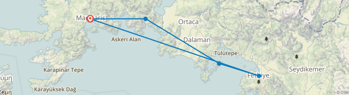 Image of a map showing the route of the tour